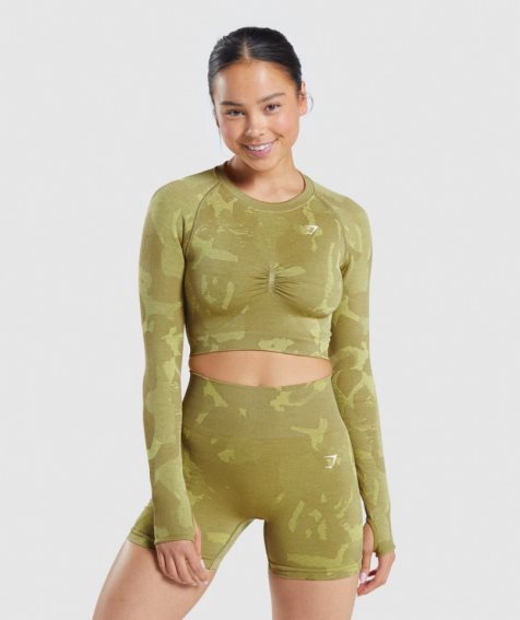 Camisa Recortada Gymshark Adapt Camo Seamless Long Sleeve Mujer Verdes | MX 873FGY